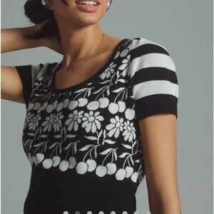 Maeve Black and White trixie sweater daisies and cherries